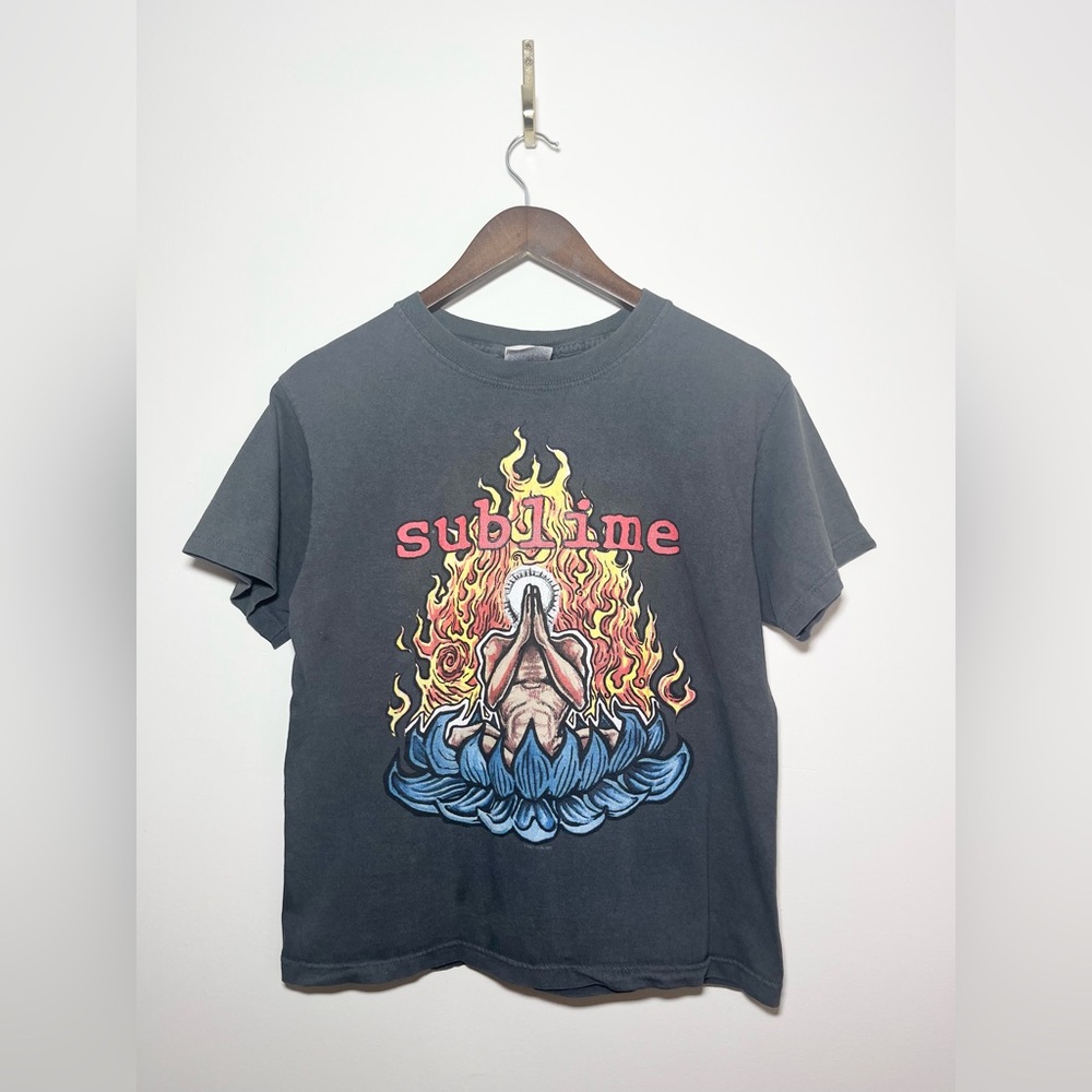 SUBLIME Flaming Lotus Optima Cottonwear  Black Band Tee Shirt Top‎ | 14/16
